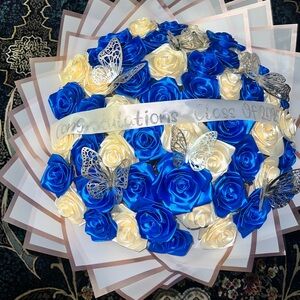 CUSTOMIZABLE Blue and Cream Rose Bouquet with Silver Butterflies